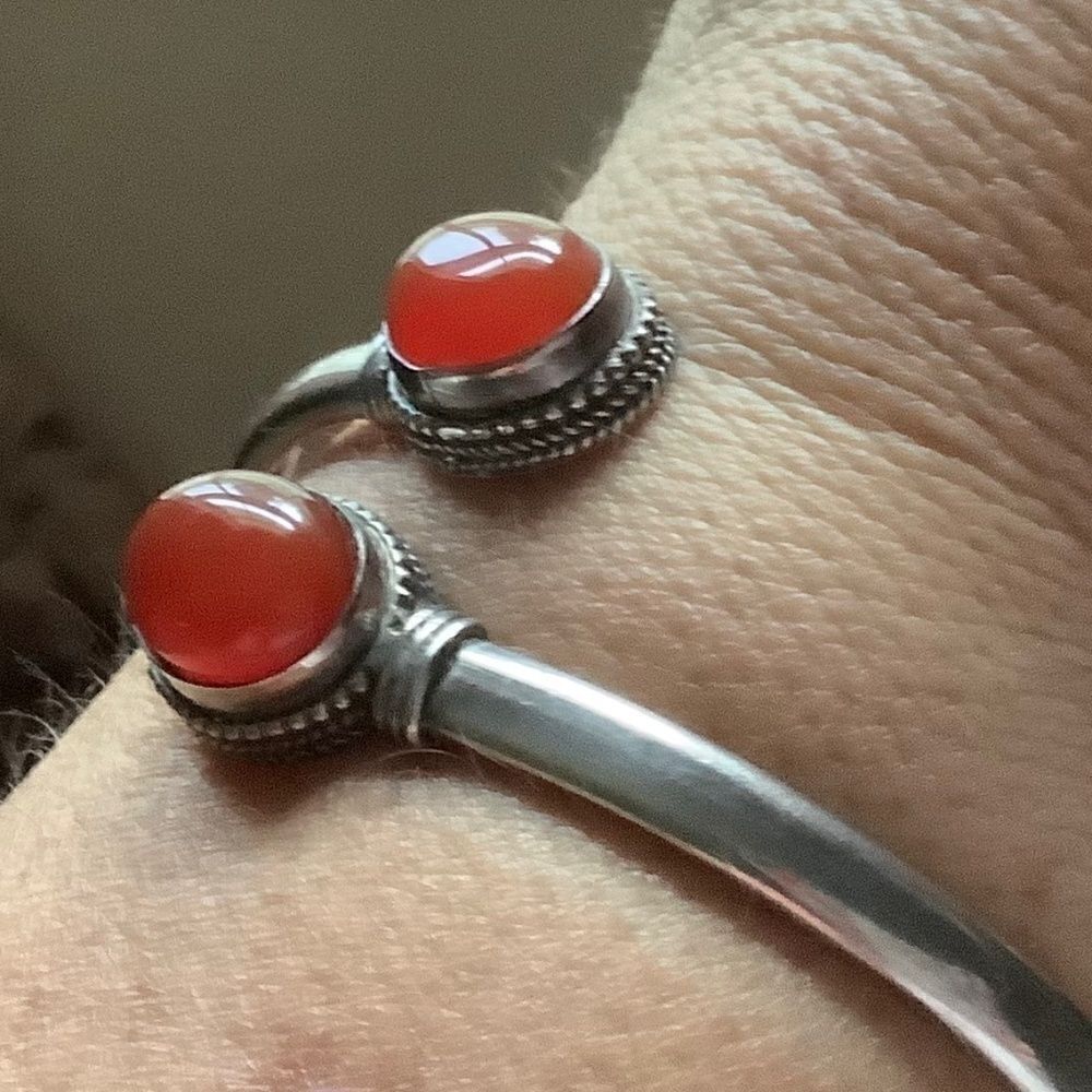 𝅺STERLING SILVER 925 RED CARNELIAN BANGLE WOMAN BRACELET​​ - Picture 10 of 11